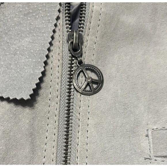 NWT DOLLHOUSE Sz Large Bomber Jacket Gray Genuine Leather Suede Faux Fur Hoodie - Picture 6 of 16